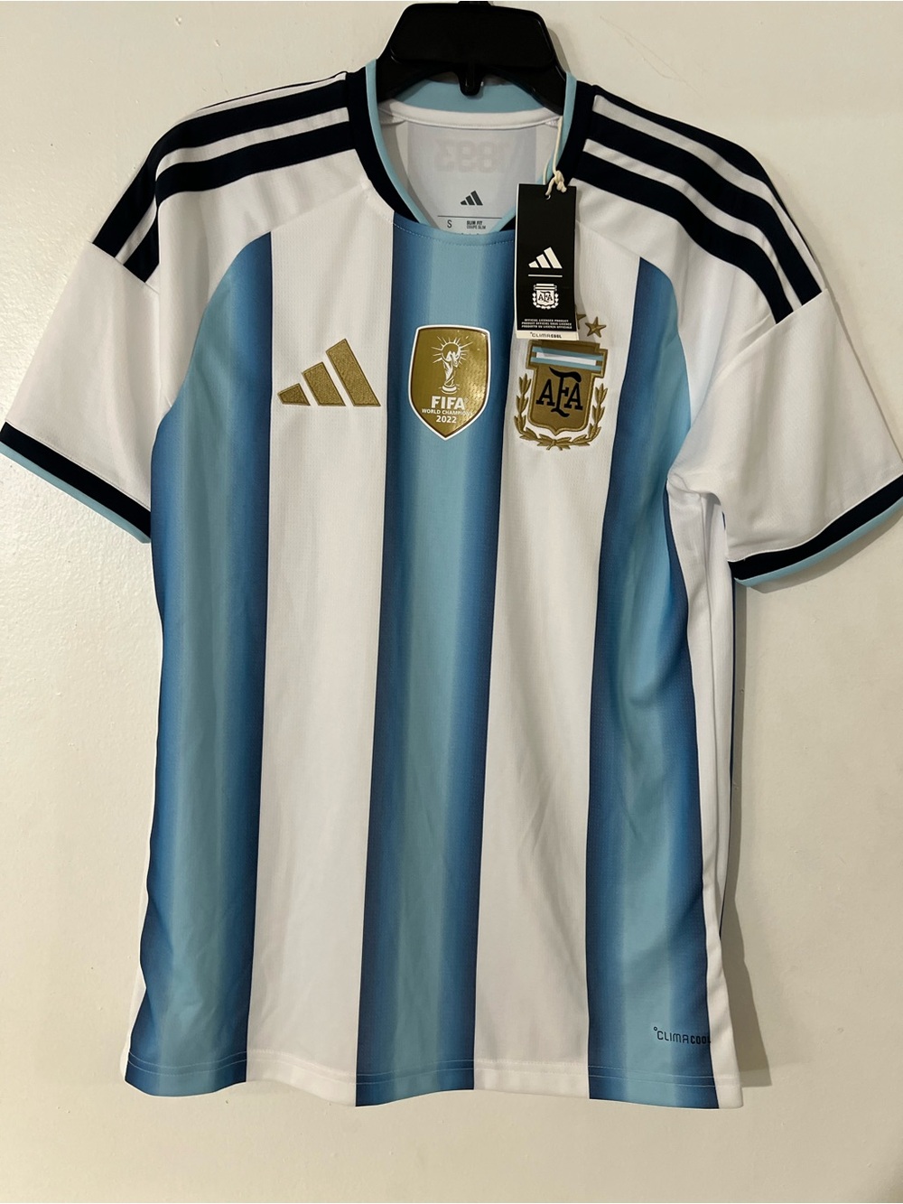 adidas Argentina Home Soccer Jersey - White, Light Blue & Gold